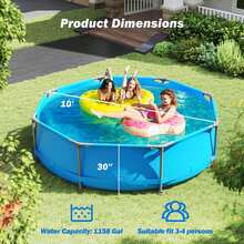 1158 Gal Outdoor Family Swimming Pool With Metal Frame Multi-Layer PVC Fabric - 藍色 - 查看 3