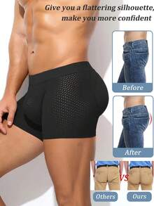Ultra Breathable Padded Underwear For Mens Butt Lifter Boxer Briefs Shorts Hip Enhancer Pants Booty Boyshorts Push Up Buttock Body Shaper Shapewear Underpants Knickers Panties - màu đen - Xem 3