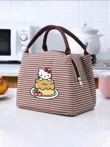 Sanrio حقيبة غداء معزولة بتصميم هالو كيتي - حقيبة غداء كبيرة السعة بنقوش مخططة مع مقابض، صندوق وجبة محتفظ بالحرارة، حاوية غداء مقاومة للتسرب وقابلة للغسيل للطلاب والمدرسة والمكتب أو موسم العودة إلى المدرسة.