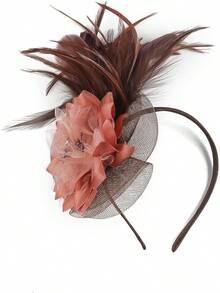 Fascinators Hats Women,Tea Party Fascinator Hair Clip With Feathers Wedding,Derby Hats Headbands - Style1-咖啡 - 查看 1