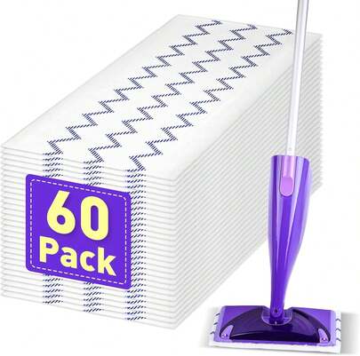 Microfiber Mop Pads Refills Compatible With Swifter WetJet Mop, Semi-Disposable Reusable Replacement Pads For Hardwood Floors, Tile, Laminate &Amp; Multi-Surface Cleaning (10.6x5.3in, 60-Pack)