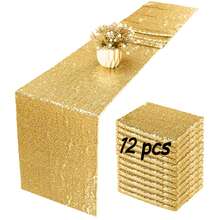 1/6/12Pcs Gold Sequined Table Runner Set, 180/220/300x30 Cm, Disposable Party Tablecloth, Sparkly Wedding And Birthday Decoration, Suitable For Fall Weddings, Banquets, Parties, Bridal Showers And Table Decorations, Christmas Decorations, Valentine's Day, Home Decor, Wedding Items, Christmas Decor, Room Decor, Western Decor.