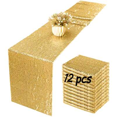 1/6/12Pcs Gold Sequined Table Runner Set, 180/220/300x30 Cm, Disposable Party Tablecloth, Sparkly Wedding And Birthday Decoration, Suitable For Fall Weddings, Banquets, Parties, Bridal Showers And Table Decorations, Christmas Decorations, Valentine's Day, Home Decor, Wedding Items, Christmas Decor, Room Decor, Western Decor.