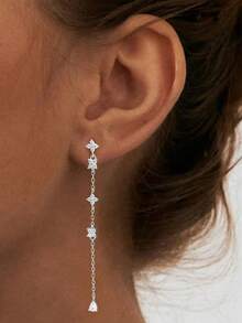 1 Đôi bông tai bạc Sterling S925 hình giọt nước đính đá Cubic Zirconia thanh lịch, quà tặng trang sức cho phụ nữ nhân dịp kỷ niệm - cây thập tự - Xem 2