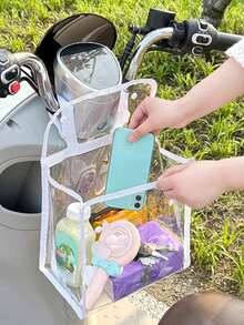 1 pieza Bolsa de almacenamiento frontal para scooter eléctrico, impermeable, con botón magnético, gran capacidad, adecuada para teléfono, lápiz labial, mochila infantil, resistente a la suciedad, bolsa colgante de almacenamiento multifuncional, bolsa de almacenamiento frontal para scooter eléctrico, bolsa de almacenamiento transparente, impermeable, anti-lluvia, bolsa para teléfono, organizador de almacenamiento - Multicolor - Ver 1