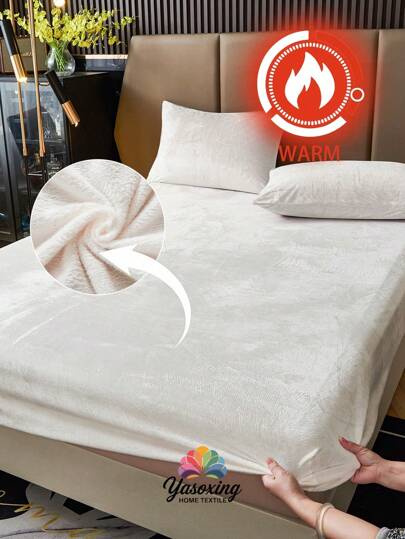 1pc Beige Velvet Fitted Sheet Warm Soft Solid Fuzzy Fitted Sheet King Queen Full Twin Size, Luxury Super Soft Cozy Comfy Bottom Sheet With 11.8" Deep Pocket,Suitable For Fall Winter And Spring, No Pillowcases Domitory Bedding Back School Bedding