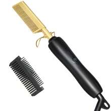 UKLISS Varmkam, Elektrisk plattång för hår Värmepressande kammar, Snabbuppvärmd afrokam för kvinnor, keramisk elektrisk håruträtningskam, locktång, heta borstar för hårstyling - EU C typkontakt (220-240V) - Visa 15