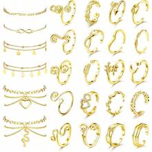 Milacolato Toe Rings And Ankle Bracelets For Women Silver Rose Gold Plated Anklet Toe Rings Cute Layered Anklets Open Tail Rings Adjustable Beach Foot Jewelry For Summer - 彩色 - 查看 12