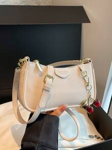 Túi xách đeo vai kiểu dáng cổ điển, chất liệu vải PU chống thấm nước, màu trơn, họa tiết dâu tây, túi đeo dưới cánh tay, túi xách thanh lịch, túi đi làm, thích hợp cho du lịch, mua sắm, tiệc tùng, lễ hội. - trắng - Xem 6