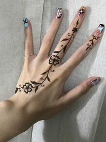 Waterproof And Sweat-Proof, Washable Temporary Tattoo Sticker - 1 Piece. Unique And High-Grade Design, Featuring Flowers, Vines And Henna. This Is A Fashionable Plant And Flower Pattern Tattoo. Suitable For People To Use Daily. - Black - View 5