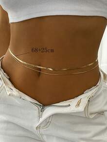 1pc Minimalist Fashion Double-Layer Snake Chain & Cleaver Chain Belly Chain, Suitable For Beach Resort Ladies - As Shown - View 1