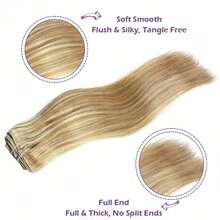 8Pcs Clip In Hair Extensions Real Human Hair P8/613 Color Brown Highlight Blonde For Women Daily Use Real Easy Wear To Go - S8/613 - View 3