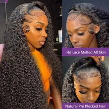 NARNI 38 40 Inch 250% Density Deep Wave Lace Front Wigs Human Hair 13x4 HD Lace Front Wigs Human Hair Glueless Pre Plcked Curly Human Hair Wig For Women With Baby Hair Wet And Wavy Wig Natural Color - Natural Black - 查看 6