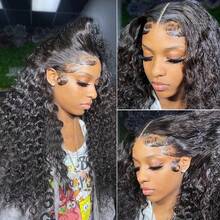 NARNI 38 40 Inch 250% Density Deep Wave Lace Front Wigs Human Hair 13x4 HD Lace Front Wigs Human Hair Glueless Pre Plcked Curly Human Hair Wig For Women With Baby Hair Wet And Wavy Wig Natural Color - Natural Black - 查看 8
