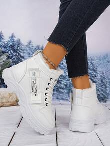 男女童及青少年厚底靴，新款秋冬毛绒内衬高帮雪地靴 - 白色 - 查看 5