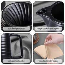 Pour Over Coffee Maker 17oz Pour Over Coffee Dripper Ceramic Retain Heat With 50PCS Paper Coffee Filter For Father's Day Christmas Reusable Drip Coffee Maker For Cafe Restaurant Home Camping - MatteBlack - View 4