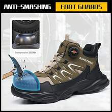 All-Season Steel Toe Safety Sneakers For Men And Women - Lightweight, Puncture-Proof & Anti-Slip Work Shoes With Rotating Buckle, Mid-Top Design For Warehouse, Delivery, Restaurant, Hiking & Daily Commute - Màu Khaki - Xem 3