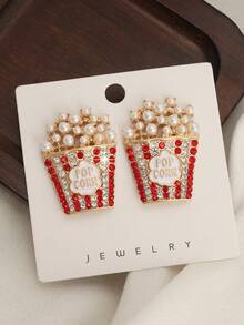 1 Cặp bông tai hình bỏng ngô và kem giả ngọc trai phong cách Âu Mỹ sáng tạo ngộ nghĩnh kèm đá giả (Không kèm thẻ) - Nhiều màu - Xem 1