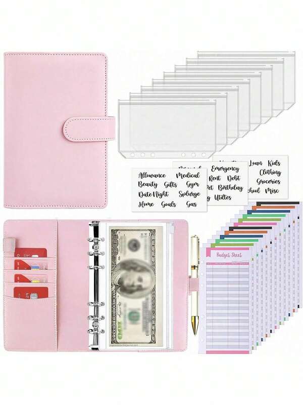 24 Stück/90 Stück Budget Binder Bargeld Umschläge für Geldorganisation, Bargeld Umschläge für Bargeld, Leder A6 Budget Ordner mit Reißverschluss Umschlägen, Schule, Schulmaterial