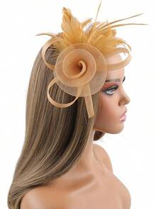 Fascinators Hats Women,Tea Party Fascinator Hair Clip With Feathers Wedding,Derby Hats Headbands - Ha9462-gold - View 7