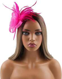 Fascinators Hats Women,Tea Party Fascinator Hair Clip With Feathers Wedding,Derby Hats Headbands - Ha9462-玫瑰紅 - 查看 3