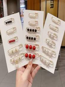 6pcs Fashionable Faux Pearl & Rhinestone Decor Brooch Pin Suitable For Women's Daily Wear