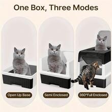 1PC Large Self-Cleaning Cat Litter Box, Cat Litter Box ,Litter Tray,Cat Accessories ,Cat Toys,Extra-Large Capacity Cat Litter Box, Odor-Proof, Leak-Proof, Not Easy To Leak, Pull-Out Design, Comfortable Toilet For Pets, Easy To Clean, Suitable For Kittens, Adult Cats, Rabbits, Size 35*48*36 Cm - 灰色 - 查看 5