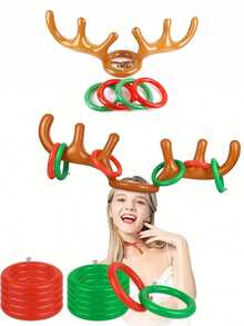 5pcs/10pcs/(1 Antlers+4 Rings) Inflatable Reindeer Antler Ring Toss Game,Inflatable Reindeer Antler Hat,Christmas Party Ring Toss Games Favors Supplies Great Christmas Games For Families
