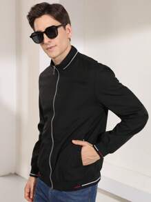 Men's Fashionable Simple Lining Printed Jacket - Black - View 6