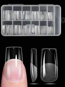 240Pcs/Box Full Cover Fake Nails Acrylic Nail Supplies Semi-Frosted Seamless Nail Clear Long Ballet Nail Tips Press On Nails - Clear - View 2