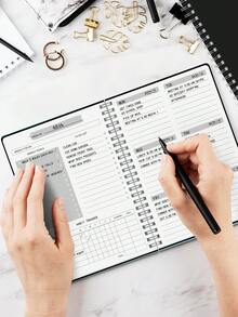 Trees Women's Weekly Planner Notebook, Undated Daily Schedule, Spiral Bound Goal Planner With Habit Tracker - Black - View 9