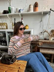 SEREN Color-Blocking Spliced Design Knitted Pullover Sweater For Women, New Casual Fashion Autumn Winter Long Sleeve Halloween Pullover Top. - Multicolor - View 1