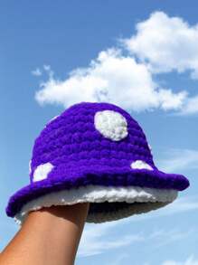 1 Cute Knitted Hat Handmade Crochet Mushroom Shaped Beanie - Soft Winter Warm Hat, Funny Novelty Headwear For Women, Unisex Style