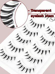 Manga False Eyelash 5 Pairs Of Transparent Stem Natural False Eyelashes, Eyelash Extension, Curling And Softness, Natural Playful Little Devil Suitable For Daily, Party, Travel, Wedding Makeup, Beginner Friendly, Is A Good Gift For Christmas, Halloween, Thanksgiving.