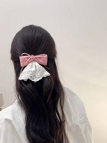 1pc Elegant Bowknot Mesh Veil Hair Clip, Gorgeous Spring Clip For Daily Wear & Party, School Stuff, College, Bows, Cute, Classy, Winter Outfit Women, Hair Accessories