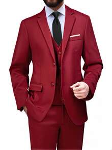 WindsorQuad Bộ vest nam 3 món Furuyal thanh lịch, màu trơn, kiểu dáng ôm sát, gồm áo khoác vest, quần tây và cà vạt, phù hợp cho đám cưới, tiệc tùng, màu đỏ rượu nhạt, cỡ XS-3XL. - Màu Đỏ Sâu - Xem 3