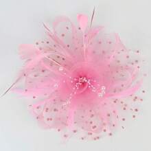 Ibeauti Fascinator Hats With Screentouch Lace Gloves Set Women Tea Party Cocktail Wedding Derby Headwear Short Gloves - 02 粉紅色 - 查看 3