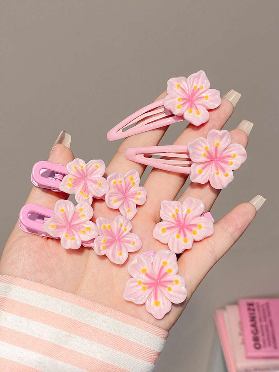 6 件女士可爱粉色樱花发夹、刘海夹、侧夹、BB 夹、花夹、适合日常使用的多功能发饰、爪夹、发夹、发夹、发夹、鳄鱼发夹