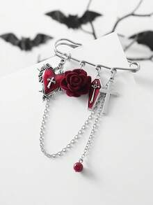 1 件复古哥特式玫瑰花心形十字盾形装饰链流苏胸针，适合女士节日派对装，可调节腰带扣，帽子装饰，多功能配饰 - 彩色 - 查看 7