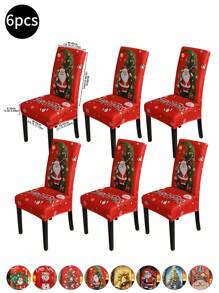 1 pieza/4 piezas/6 piezas/20 piezas Funda de silla impresa en seda de leche navideña, funda protectora elástica impresa para sillas, apta para oficina, sala de estar, hotel, sillas de eventos, árbol de Navidad, Papá Noel, muñeco de nieve, campana navideña