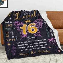 1 Piece Sweet 16 Girl, 16th Birthday, 16th Girl Birthday Ideas, 16th Birthday Decoration, Happy 16th Birthday, 16th Birthday Blanket 50X60, Soft Flannel Blanket - 摩卡棕 - 查看 4