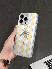 Striped Palm Tree Pattern Phone Case, Personalized Compatible With IPhone 16 Pro Max, 15/14 Plus, 13, 12, 11 Protective Cover - Silver White Frame - View 2
