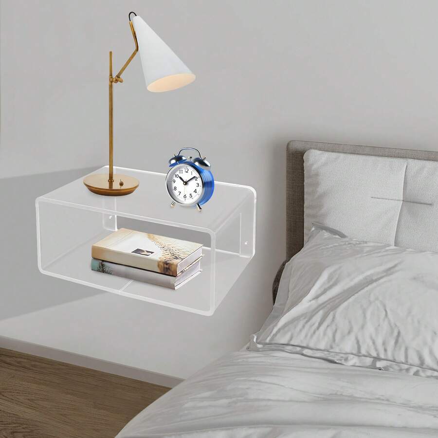 CNCEST Acrylic Floating Nightstand, Wall Mounted Acrylic Bedside Table Bookshelf, Bedside Table, Nightstand Shelf, 16.14*9.45*6.69in, Clear - Thông thoáng - Xem 1