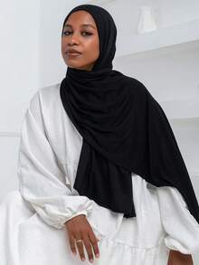 1 Stück Damen Jersey Hijab, Modal Hijab Schweißtuch, einfarbig, seidige Weichheit, bequem, atmungsaktiv, Kopftuch, Jersey Turban, 180cm*70cm Schal Stola, geeignet für Alltag, Outdoor, Gebet, Gottesdienst - Schwarz - Übersicht 1