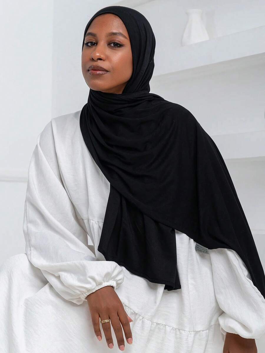 1 Stück Damen Jersey Hijab, Modal Hijab Schweißtuch, einfarbig, seidige Weichheit, bequem, atmungsaktiv, Kopftuch, Jersey Turban, 180cm*70cm Schal Stola, geeignet für Alltag, Outdoor, Gebet, Gottesdienst - Schwarz - Übersicht 1