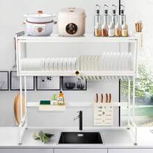 Dish Drainer, 3-Tier Stainless Steel Dish Drainer With Drip Tray, Dish Drainer With Cup Holder, Dish Dryer For Kitchen Counter - White-85*28*77cm - View 6