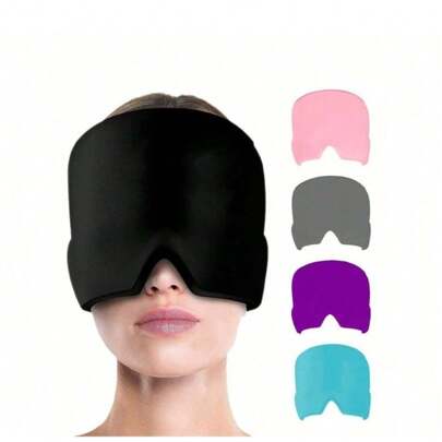 1/2 Packs Reusable Cooling Gel Ice Pack Hat With Adjustable Eye Mask - Cold & Warm, Migraine Relief Cap, Black Stretchable Migraine Cap For Headache Relief. Ideal Gift For Christmas & Thanksgiving