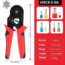 手动压接工具，适用于套圈端子 HSC8 6-4A/6-6A/16-6 套圈压接钳，电气连接器套件，线径 0.25-10mm² 23-7AWG