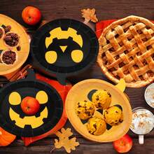 Halloween Kürbis Pappteller für Tischpartys und Feiern, 26cm/10,3 Zoll Einweg Kürbis-förmige orange/schwarze dekorative Geschirr Dessert- und Dinnerplatten für Familienfeiern, Geburtstagsfeste, Hochzeiten, Picknicks, BBQ