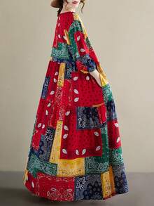 AZAH 上衣2025秋季新款圆领长袖褶皱宽松连衣裙女板裙波西米亚休闲度假沙滩裙打底裙一体裙秋季长裙 - 彩色 - 查看 7